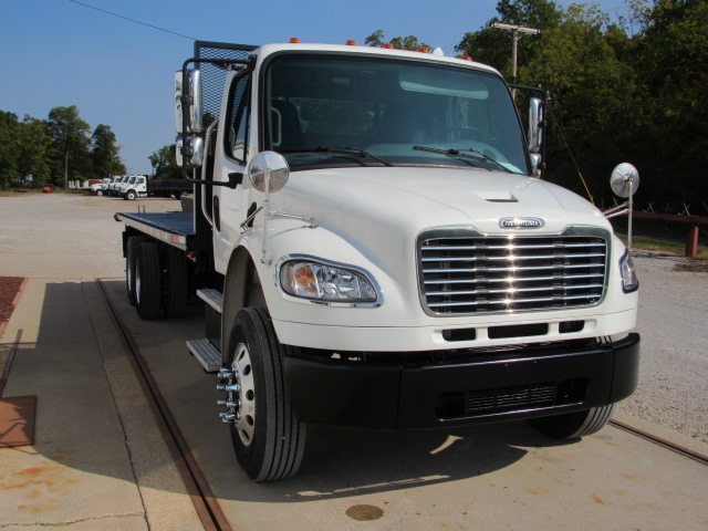 2014 Freighliner M2 Flatbed Piggyback Forklift Moffett Truck With350 Horsepower Cummins ISL and Automatic Transmission For Sale